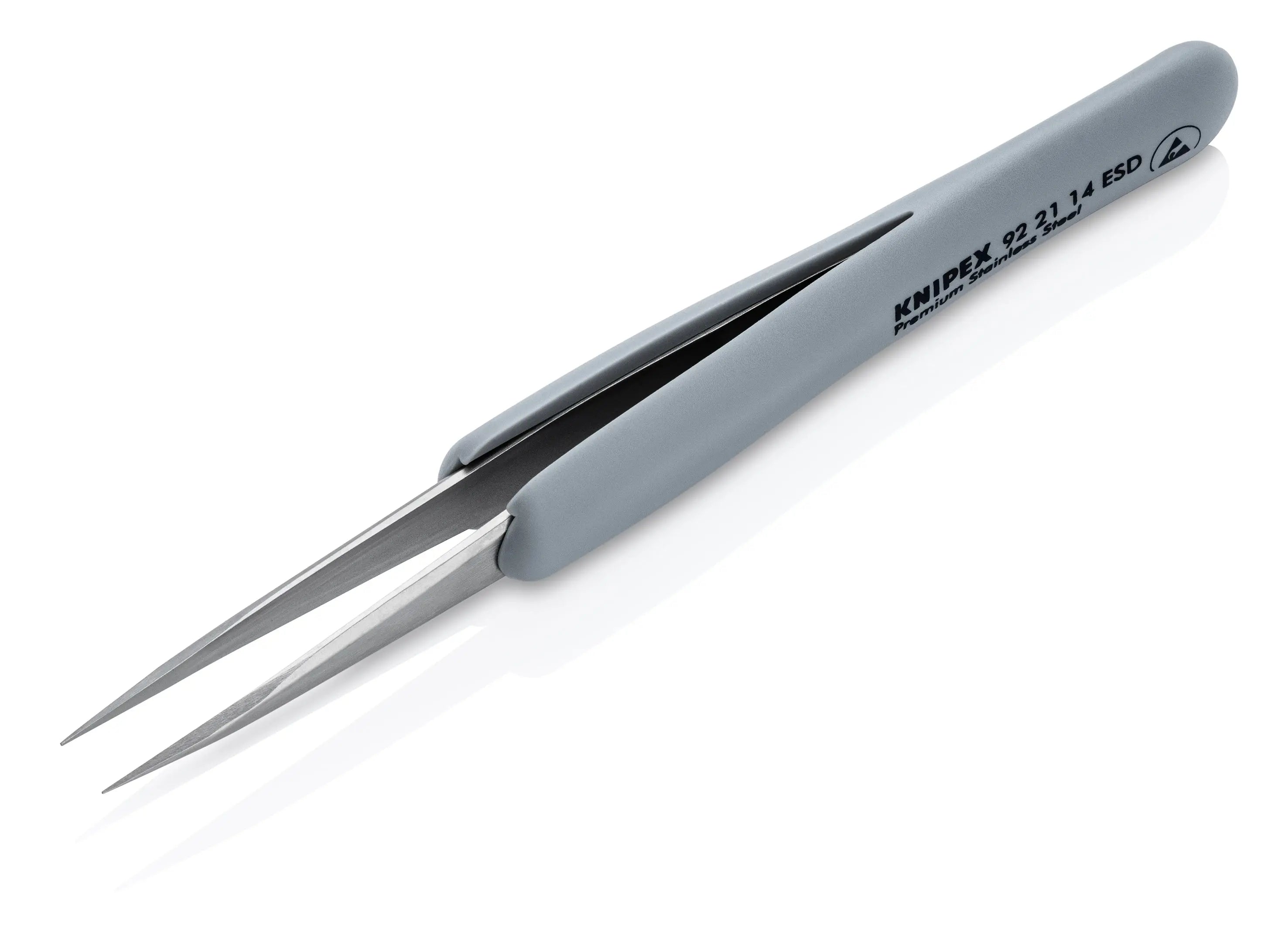 KNIPEX 4" Premium Stainless Steel Precision Tweezers-Pointed Tips-ESD Rubber Handles - 92 21 14 ESD Knipex
