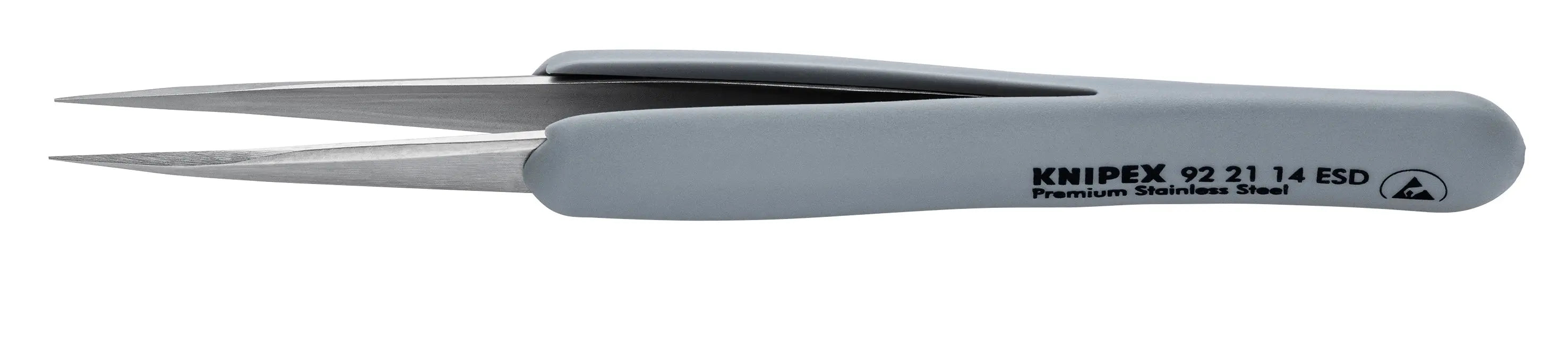 KNIPEX 4" Premium Stainless Steel Precision Tweezers-Pointed Tips-ESD Rubber Handles - 92 21 14 ESD Knipex