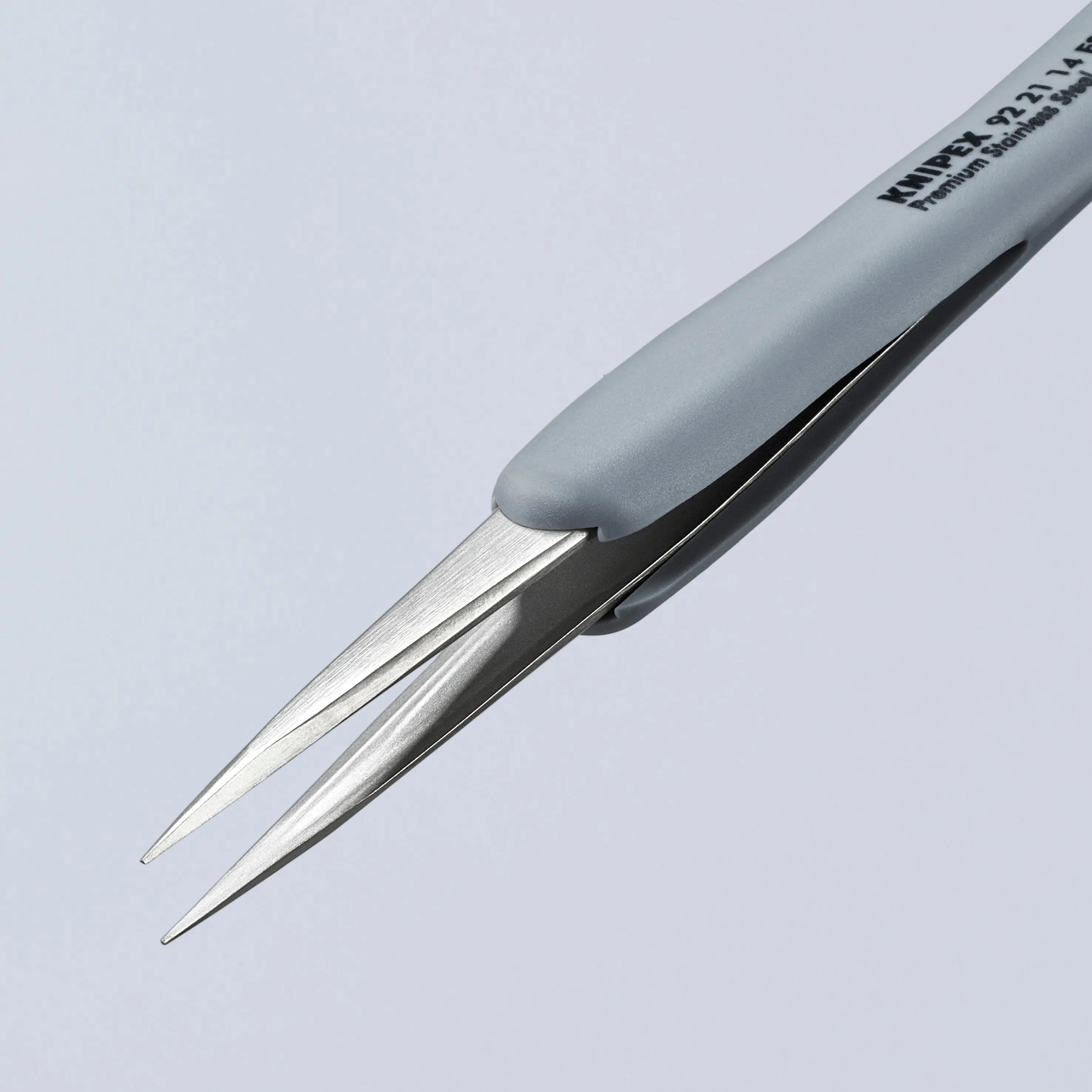 KNIPEX 4" Premium Stainless Steel Precision Tweezers-Pointed Tips-ESD Rubber Handles - 92 21 14 ESD Knipex