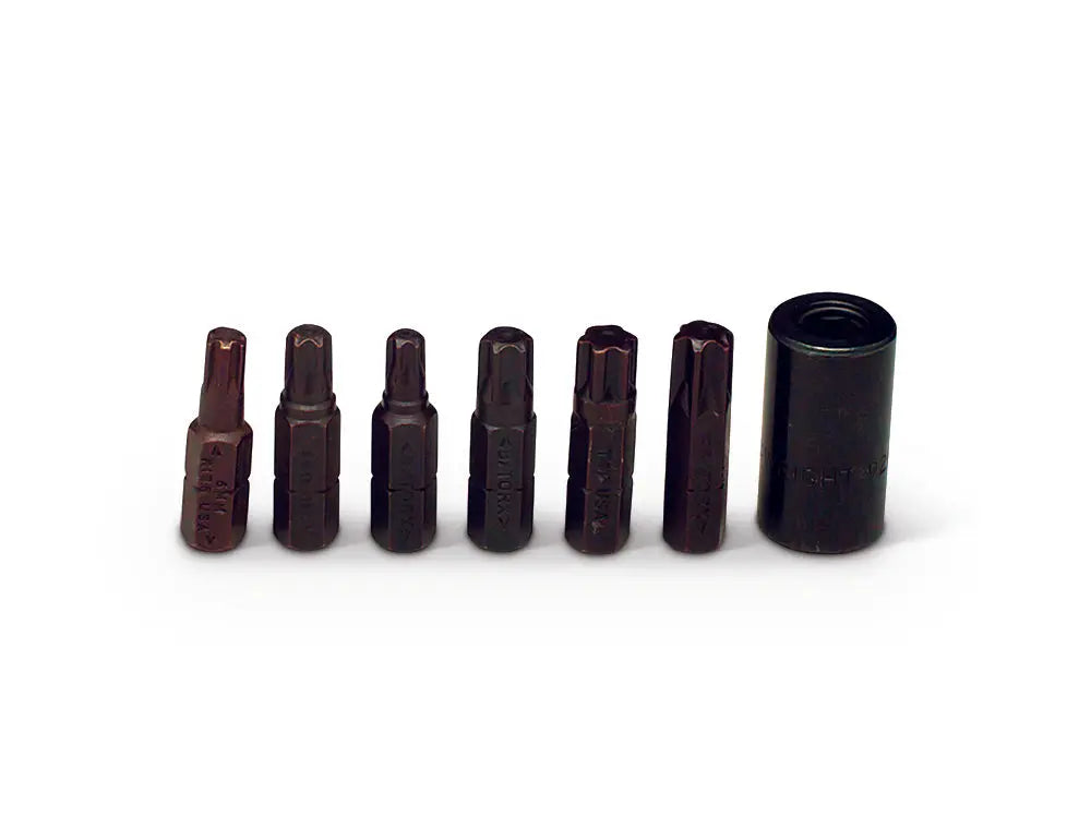 Wright Tool Set of 7 5/16 in Hexagon and 3/8 in Square Drive Torx Bit Holder, 6mm Ribe, T-30 to T-50 - WT 9296 Torx Bit Holder Set Wright Tool
