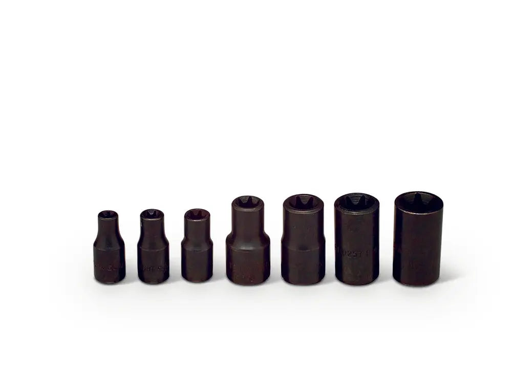 Wright Tool Set of 7 1/4 in and 3/8 in Drive Standard Torx Socket, E6 to E16 - WT 9297 Torx Bit Holder Set Wright Tool