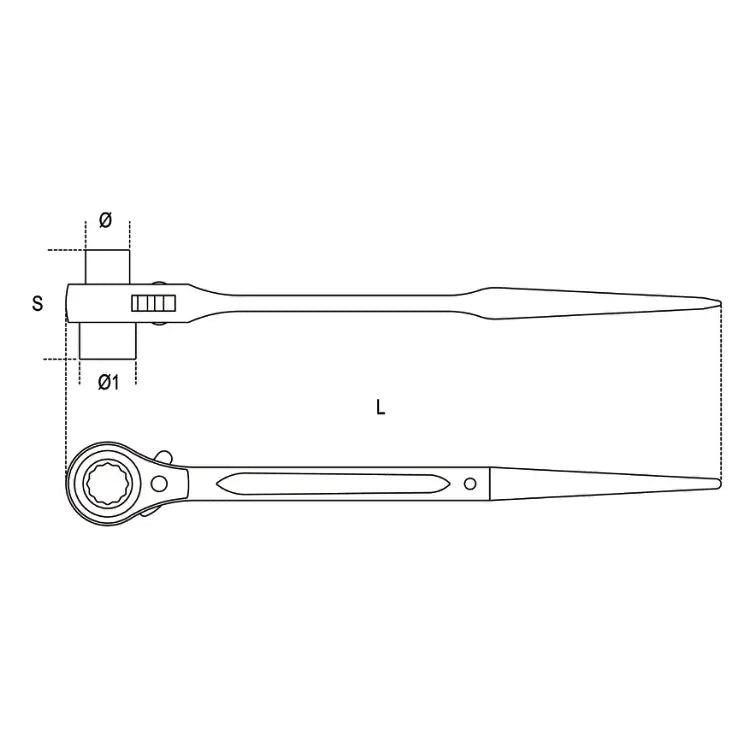 Beta Tools (Article# 93C 19X22) 19mm x 22mm Scaffolding Ratchet, Chrome-Plated - BT 930119 Beta Tools