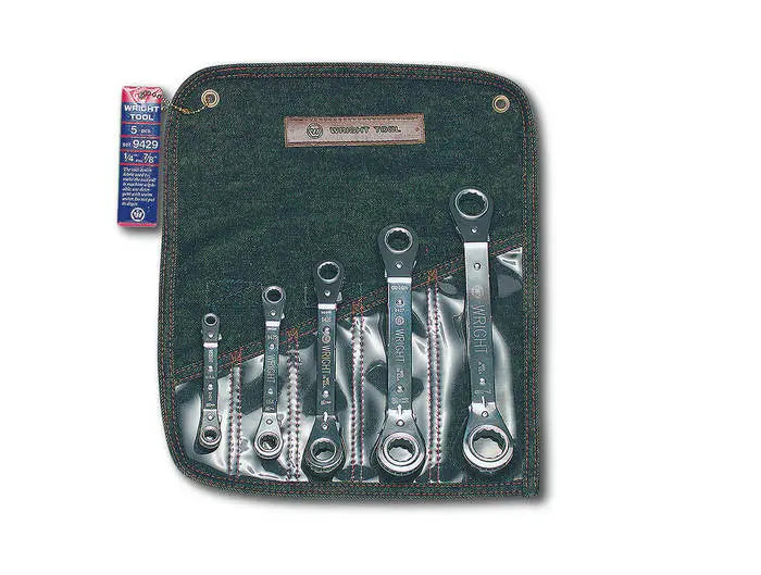 Wright Tool Set of 5 12-Point Offset SAE Satin Reverse Ratcheting Box End Wrench, 1/4 to 7/8 in - WT 9429 Box Wrench Set Wright Tool