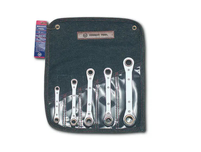 Wright Tool Set of 5 12-Point Metric Satin Ratcheting Box End Wrench, 7 to 17mm - WT 9430 Box Wrench Set Wright Tool