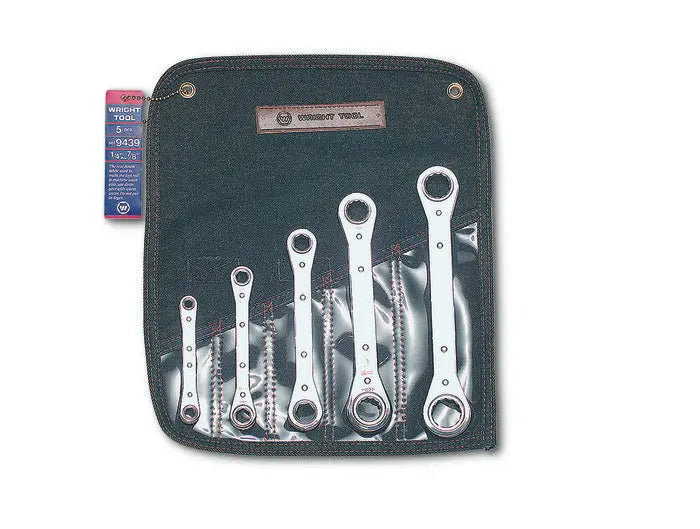 Wright Tool Set of 5 12-Point SAE Satin Ratcheting Box End Wrench, 1/4 to 7/8 in - WT 9439 Box Wrench Set Wright Tool