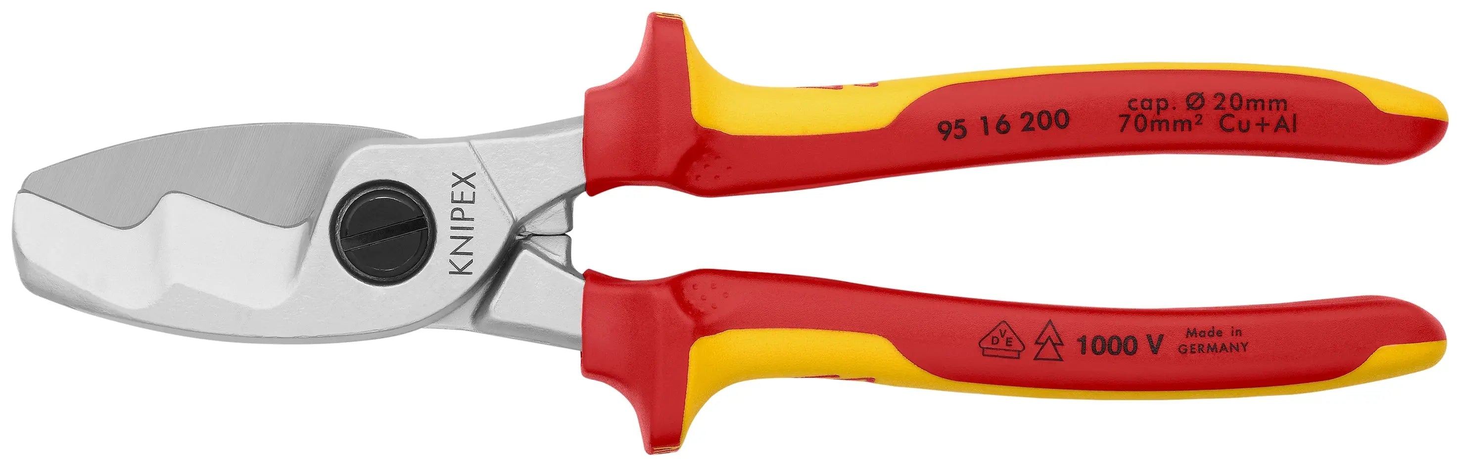 Knipex 95 16 200 KN | Cable Shears, Chrome, 1000V Insulated Knipex
