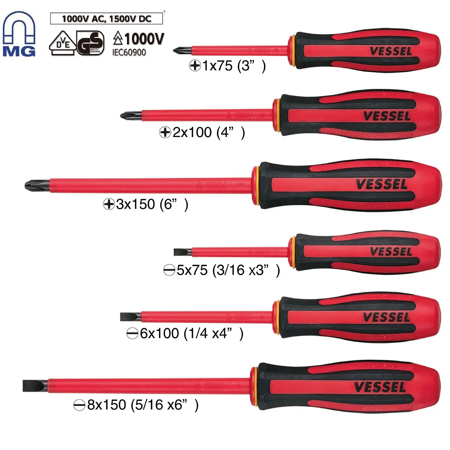 Vessel Tools Set of 6 Megadora Insulated Screwdriver - VL 9606EVA Vessel Tools