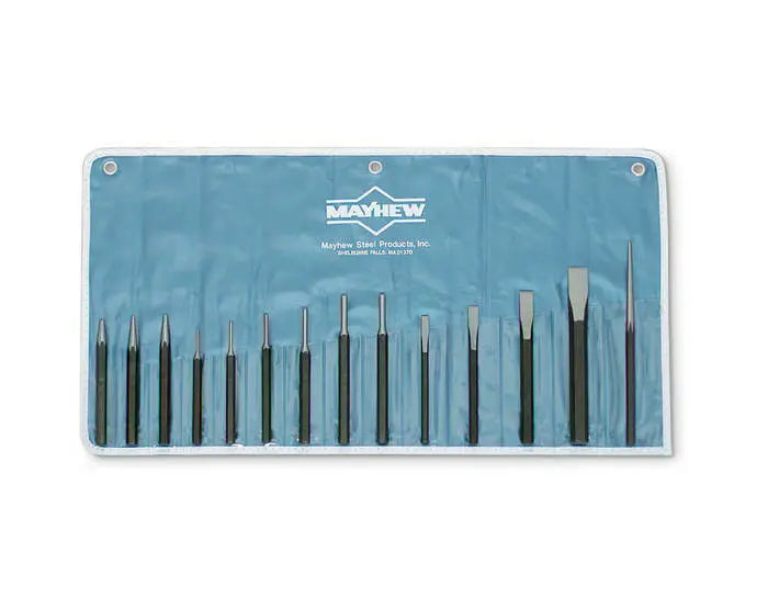 Wright Tool Set of 14 Mechanic's Punches and Chisels with Pouch, 1/4 in x 3/4 in - WT 9663
