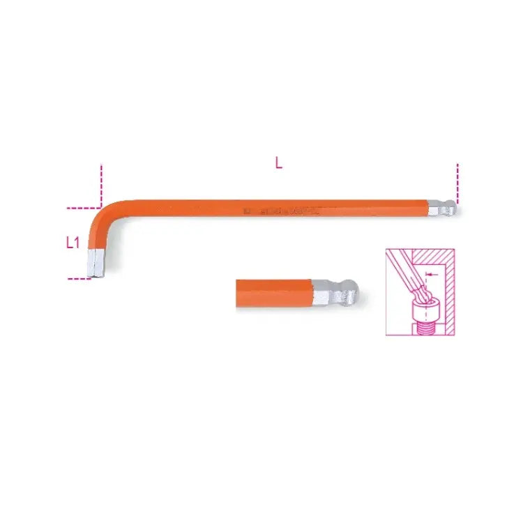 Beta Tools (Article# 96BP-CL 10) 10mm Color Coded, Ball End Offset Hexagon Key, 30 deg, Chrome-Plated, Orange - BT 961610 Beta Tools