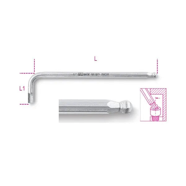 Beta Tools (Article# 96BPINOX-AS 3/8) 3/8 in Ball End Offset Hexagon Key, 30 deg, INOX Stainless Steel - BT 961999 Beta Tools