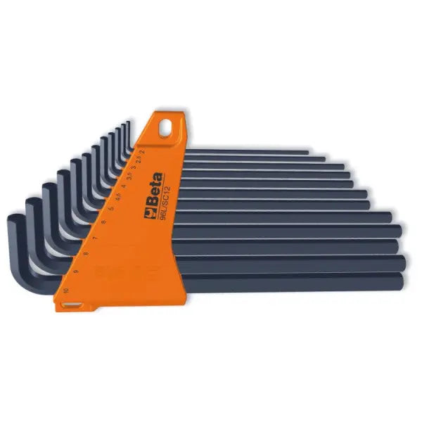 Beta Tools (Article# 96L/SC12) Set of 12 Burnished Long Type Offset Hexagon Key Wrenches with Plastic Support - BT 000960929 