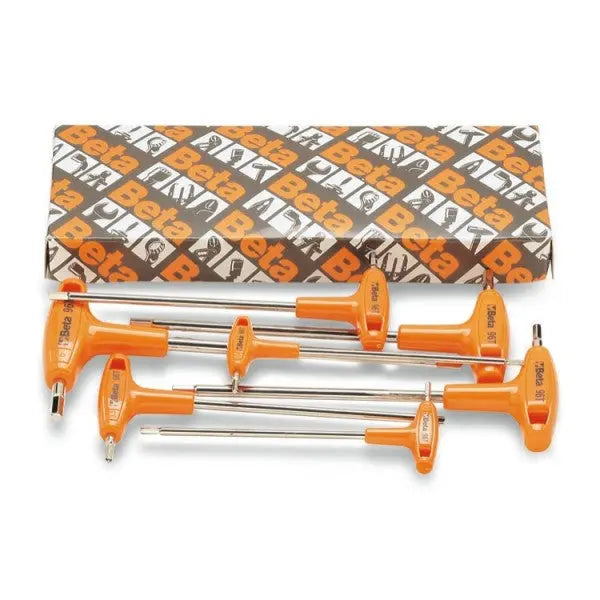 Beta Tools (Article# 96T/S11) Set of 11 Offset Hexagon Key Wrenches with High Torque T-Handles, Chrome-Plated, 2mm-10mm - BT 960951 Beta Tools