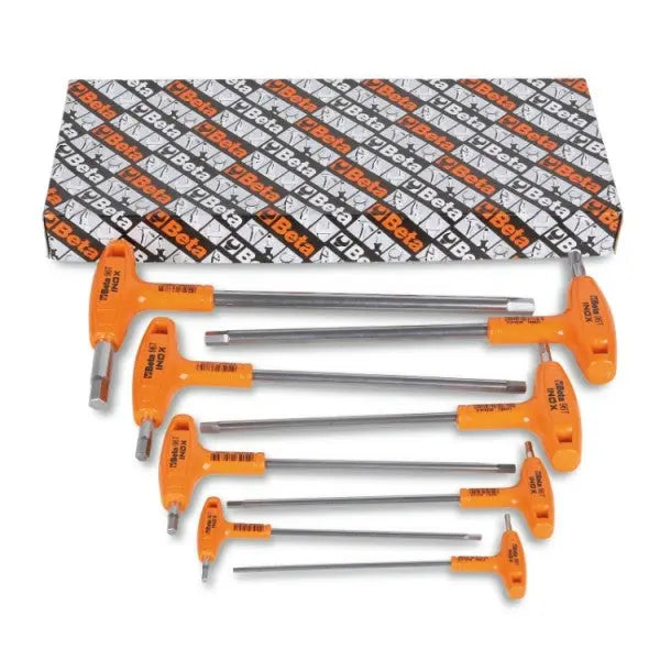 Beta Tools (Article# 96TINOX/S8) Set of 8 Offset Hexagon Key Wrenches with High Torque T-Handle, INOX Stainless Steel, 2.5mm-10mm - BT 961954 Beta Tools