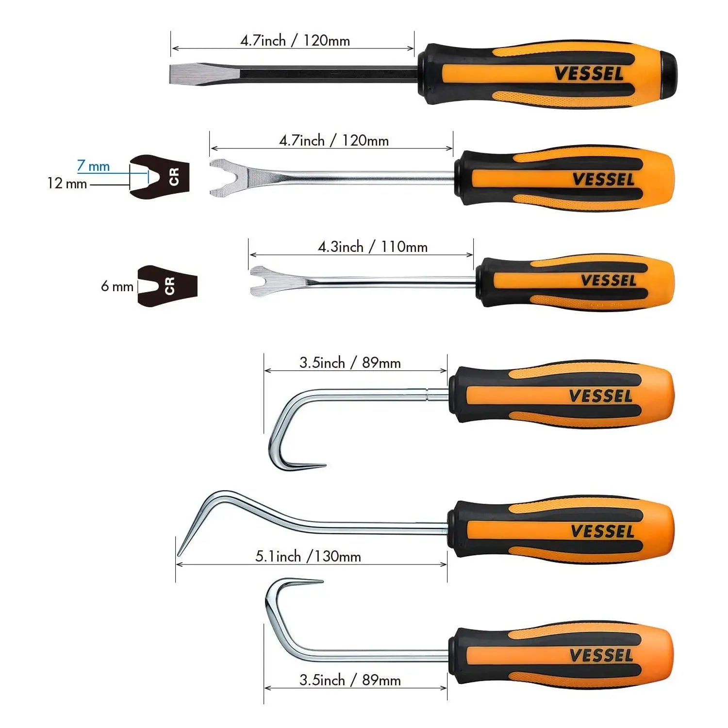 Vessel Tools Set of 6 Megadora Chisel, Clip and Hose Remover - VL 9706EVA Vessel Tools