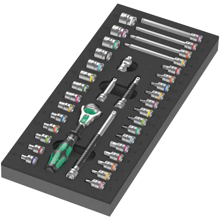 Wera Set of 37 8000 A Zyklop 1/4 in Ratchet with 9720 Foam Insert - WE 05150110001 