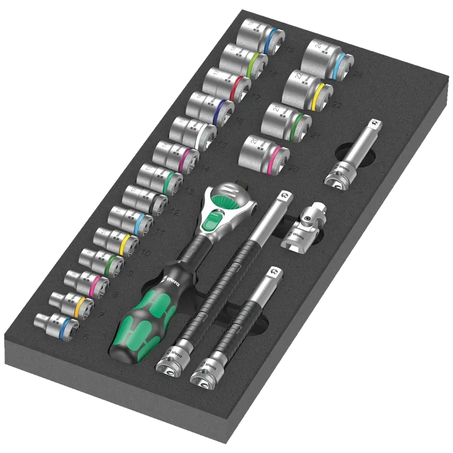 Wera Set of 23 8000 B Zyklop 3/8 in Ratchet with 9721 Foam Insert - WE 05150111001 
