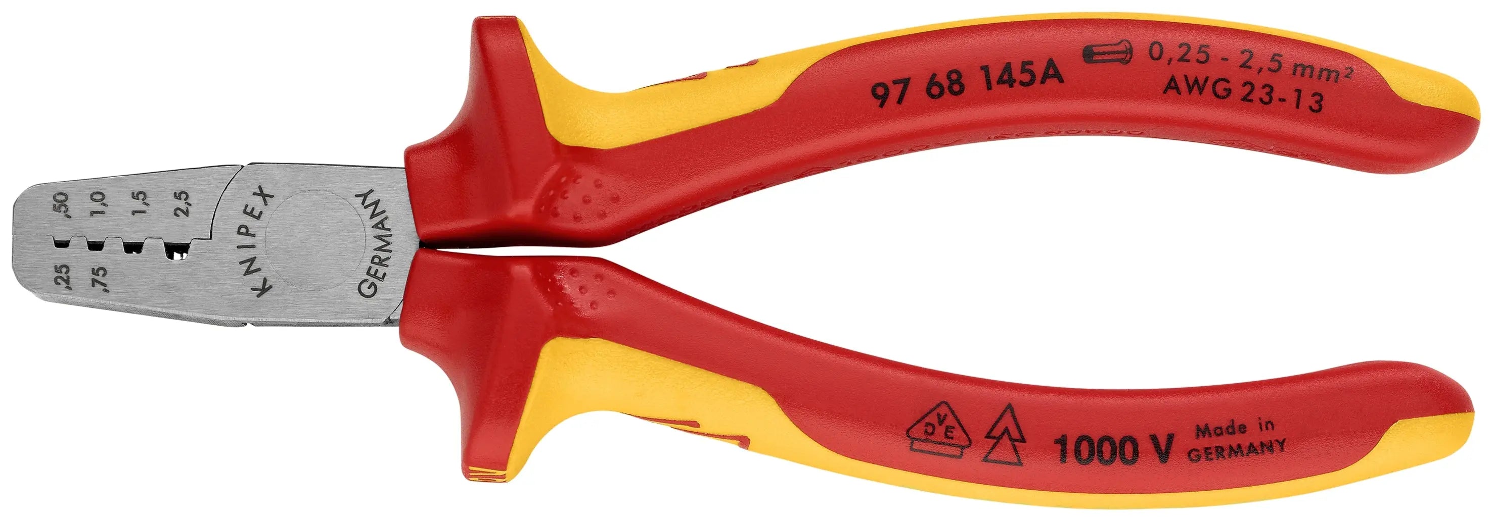 Knipex 97 68 145 A KN | Crimping Pliers for End Ferrules, 1000V Insulated Knipex
