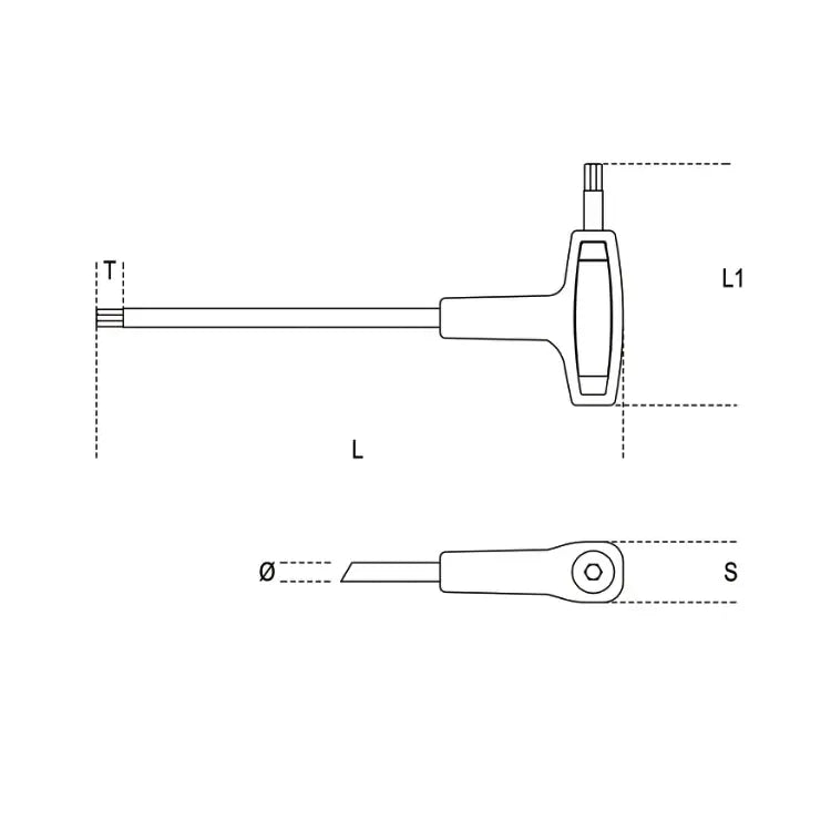 Beta Tools (Article# 97TTX 09) T9 T-Handle Offset Torx Key, Chrome-Plated, Black Phosphate Ends, Hard Plastic Handle - BT 970709 Beta Tools