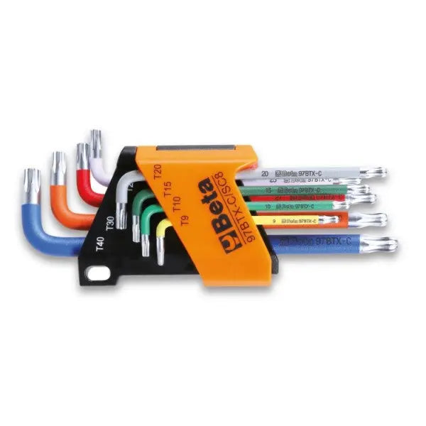 Beta Tools (Article# 97BTX-C/SC8) Set of 8 Colored Offset Torx Key with Ball End and Holder, T9-T40 - BT 971658 Beta Tools