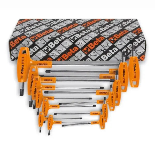 Beta Tools (Article# 97TTX/S8) Set of 8 T-Handle Offset Torx Key, Chrome-Plated, Black Phosphate Ends, Hard Plastic Handle, T8 - T40 - BT 970808 Beta Tools