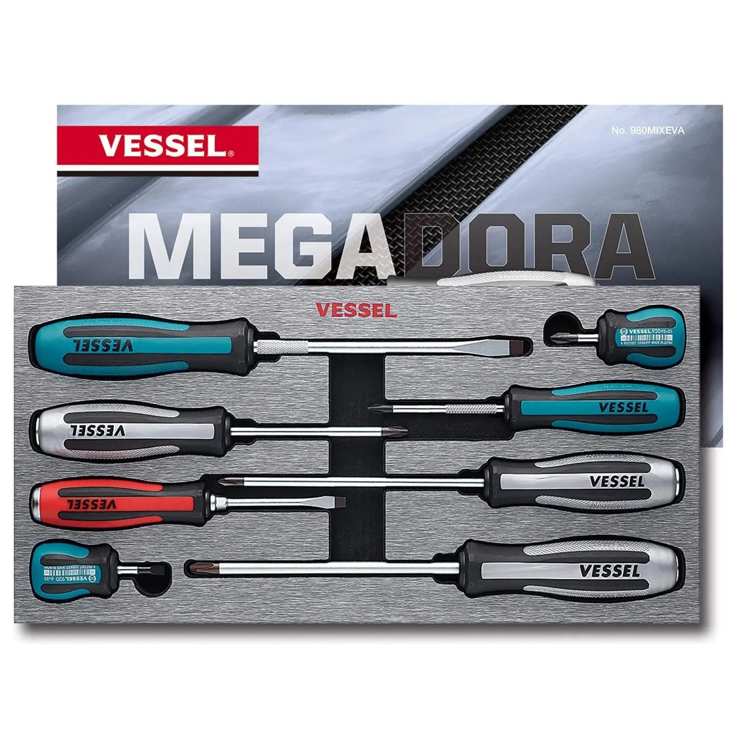 Vessel Tools Set of 8 Megadora Assorted Impacta Screwdriver - VL 980MIXEVA Vessel Tools