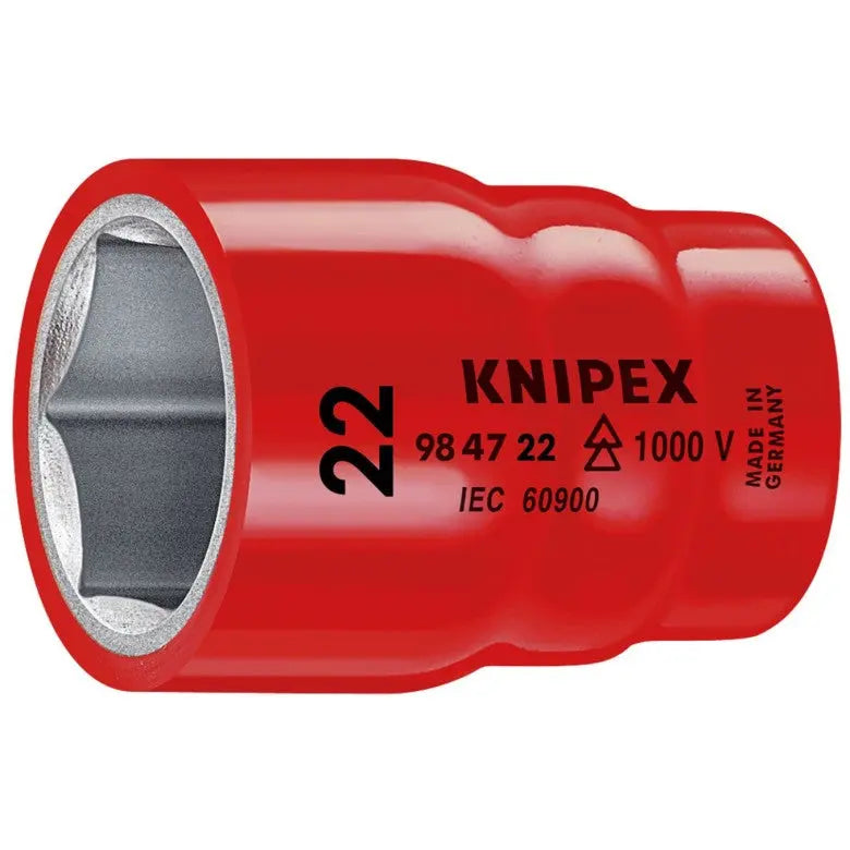 Knipex 1/2 in Drive 1000V Insulated Hexagon Socket, 22mm - KN 98 47 22 Knipex