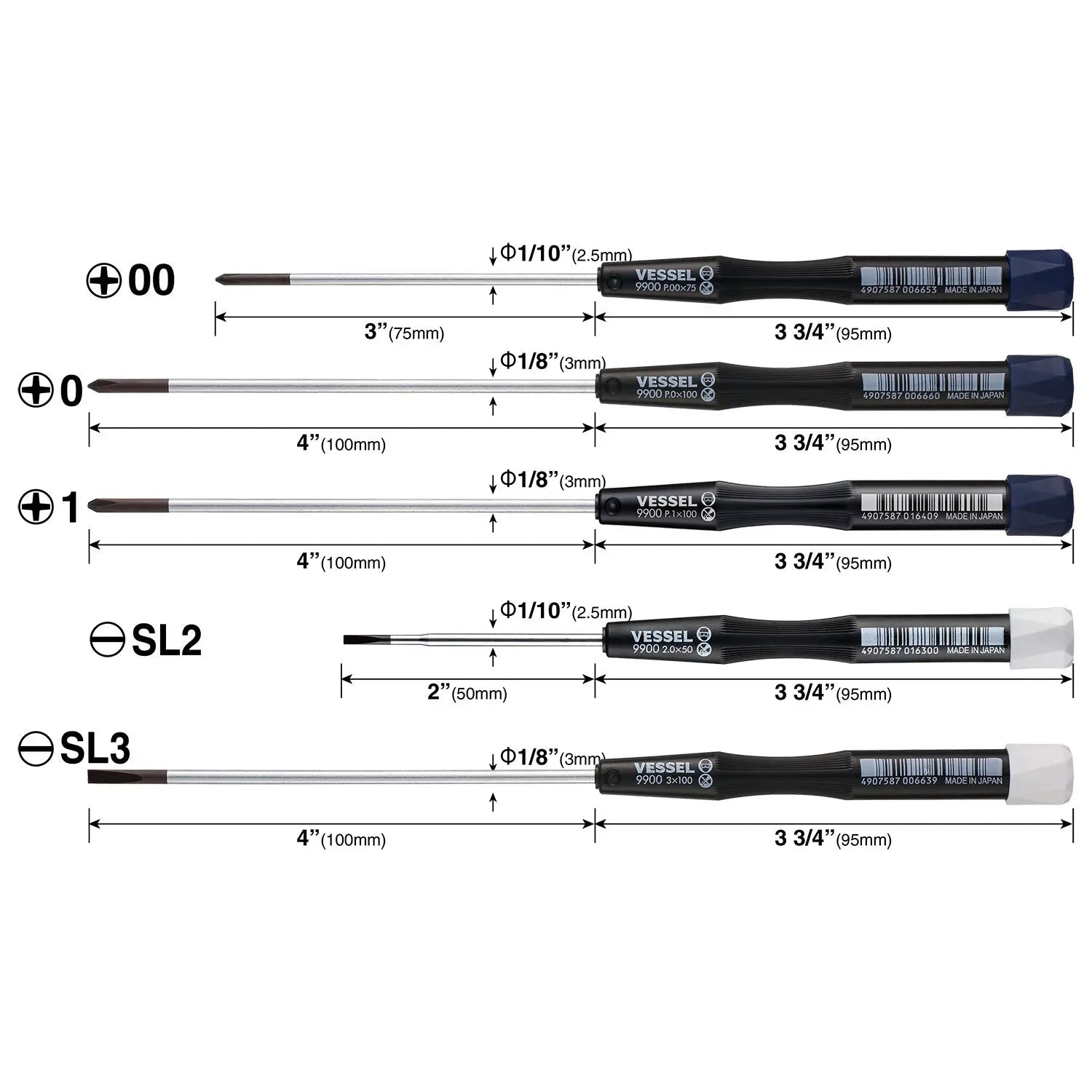Vessel Tools Set of 5 Micro Screwdriver - VL 99005PFPBU