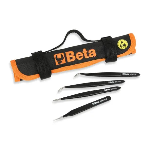 Beta Tools (Article# 999ESD/B4) Set of 4 ESD Spring Tweezers, Acid and Magnetic Resistant - BT 009990040 