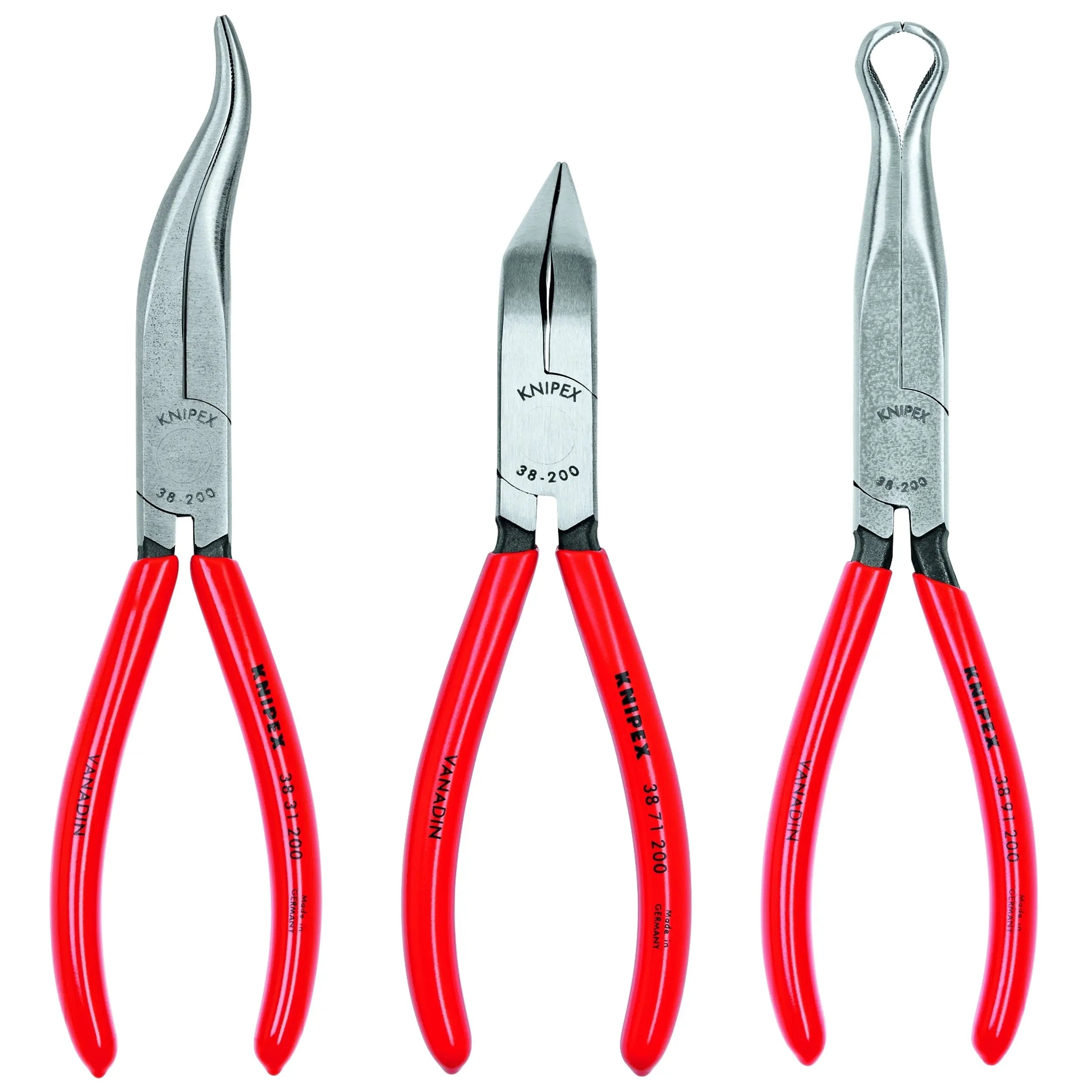 Knipex 9K 00 80 12 US KN | 3 Pc Long Nose Tool Set (38 31 200, 38 71 200, 38 91 200) Knipex