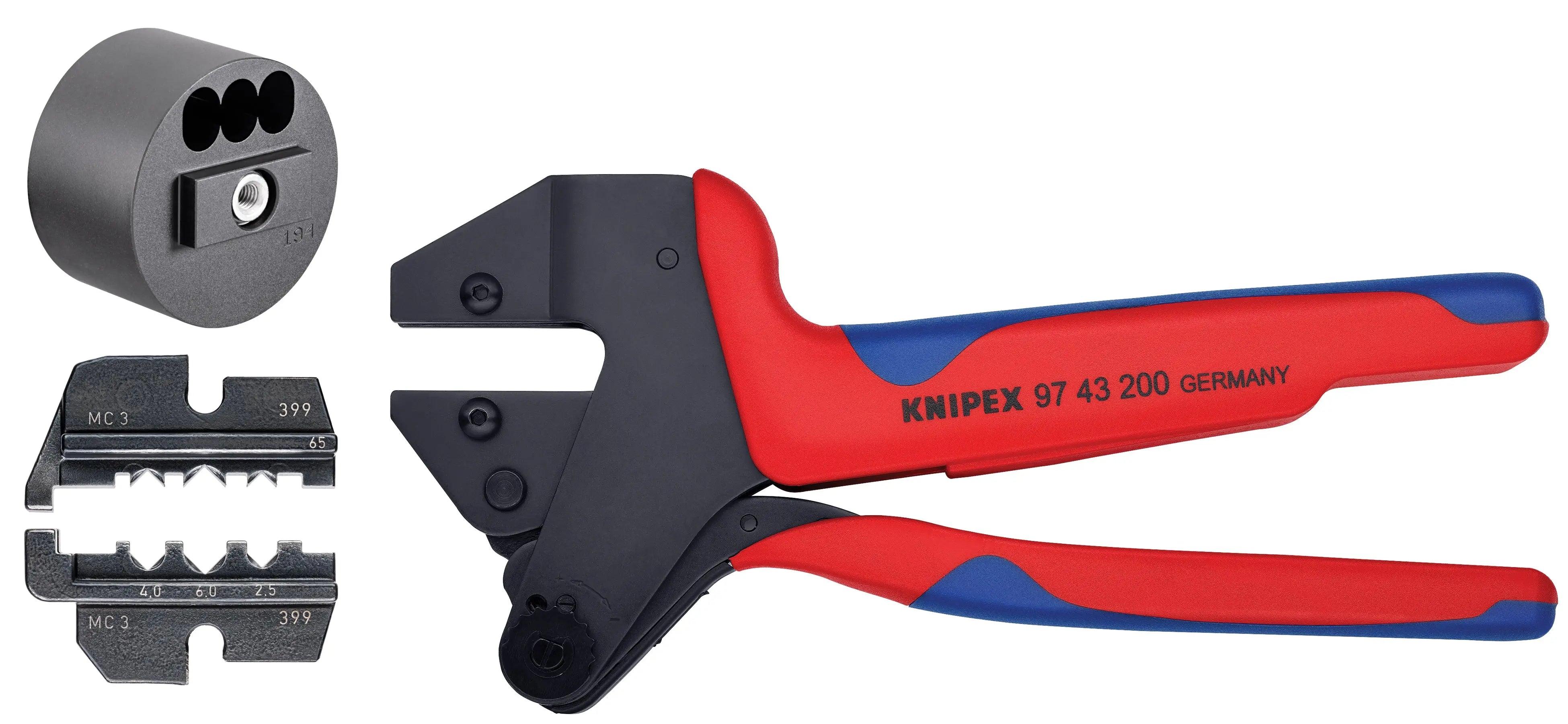 Knipex 9K 00 80 61 US KN | Crimp System Pliers (97 43 200) & Crimp Die: Solar Connectors for MC3 Multi Contact (97 49 65) & Locator For 97 49 65 (97 49 65 1) Packaged In A Protective Plastic Case Knipex