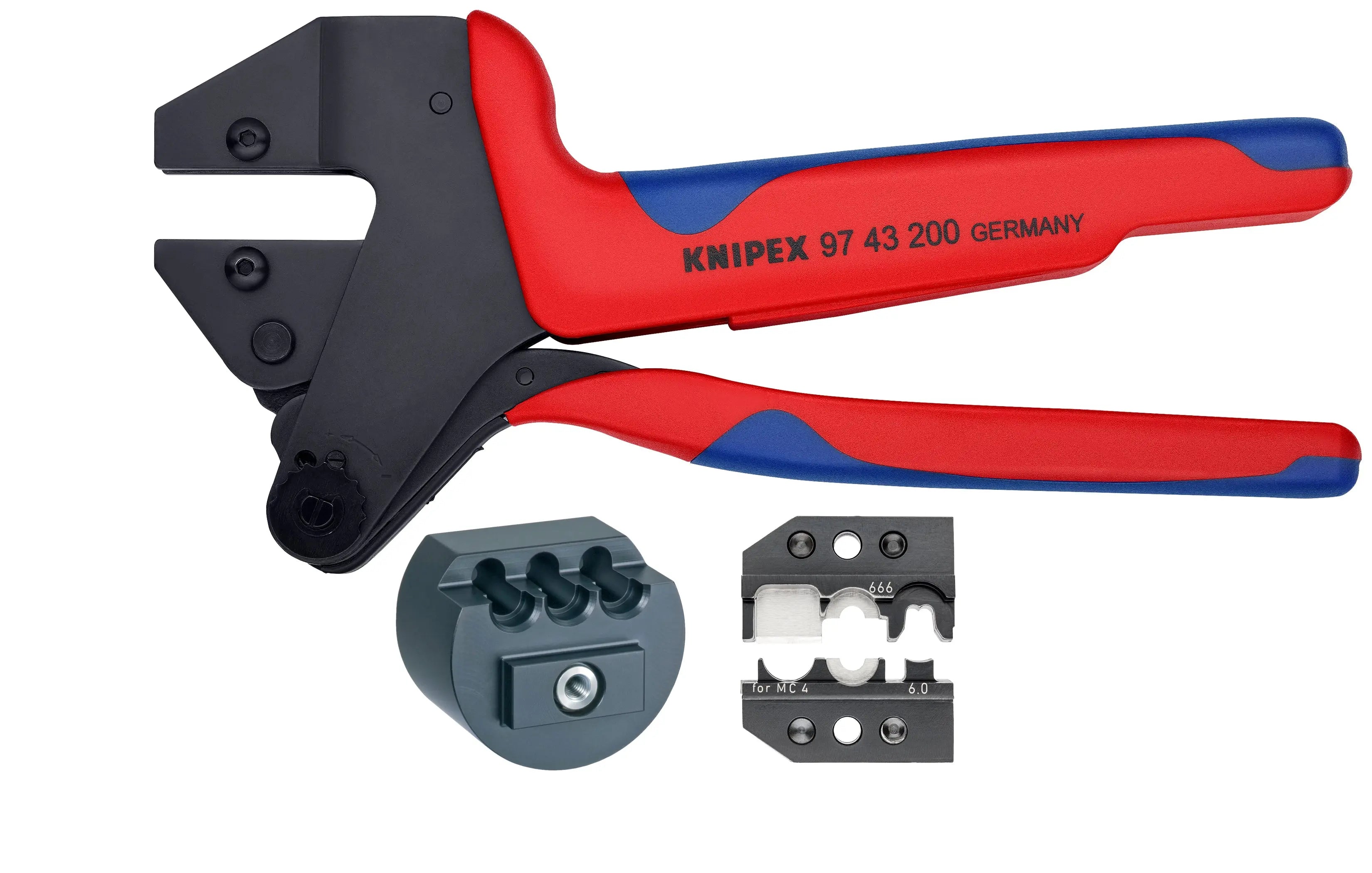 Knipex 9K 00 80 63 US KN | US Crimp System Pliers (97 43 200) + Crimp Die: Solar Connectors For MC4 Multi Contact (97 49 66) + Locator For 97 49 66 (97 49 66 1) Packaged In A Protective Plastic Case Knipex