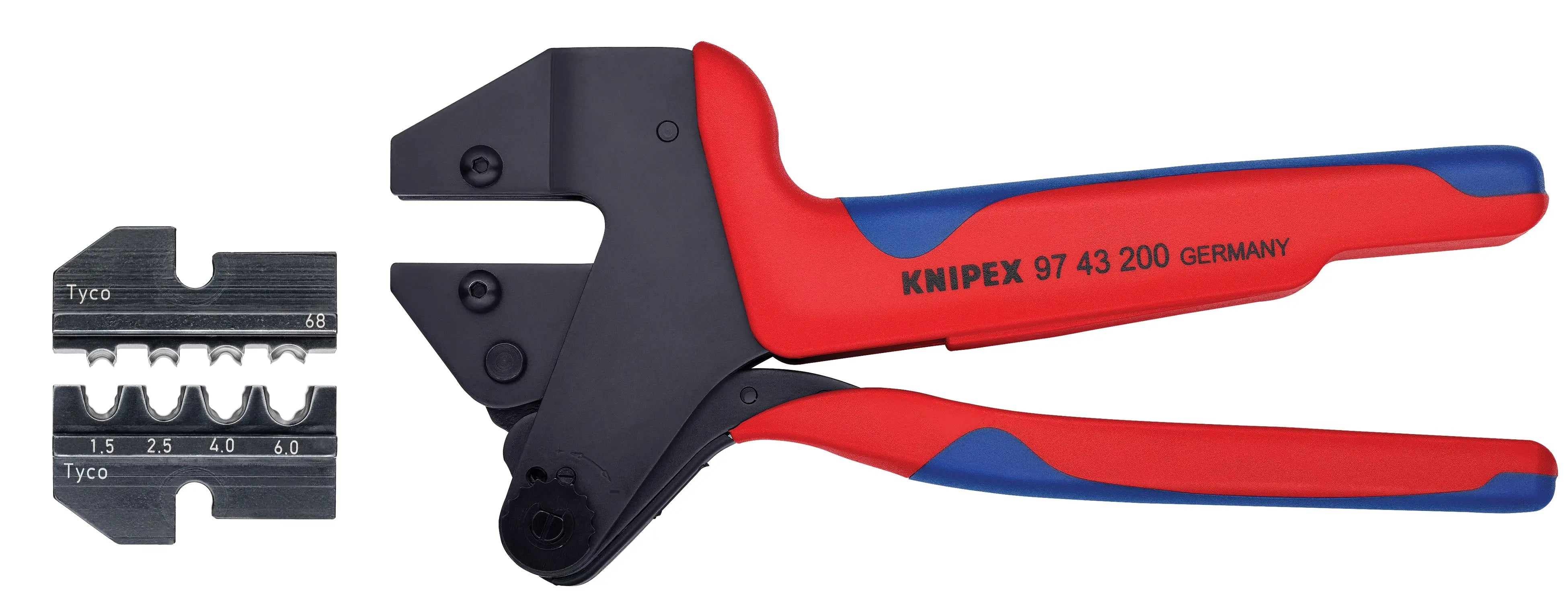 Knipex 9K 00 80 65 US KN | Crimp System Pliers (97 43 200) & Crimp Die: Solar Connectors Solarlok (Tyco): 1.5/2.5/4.0/6.0 10/11/1 (97 49 68) Packaged In A Protective Plastic Case Knipex