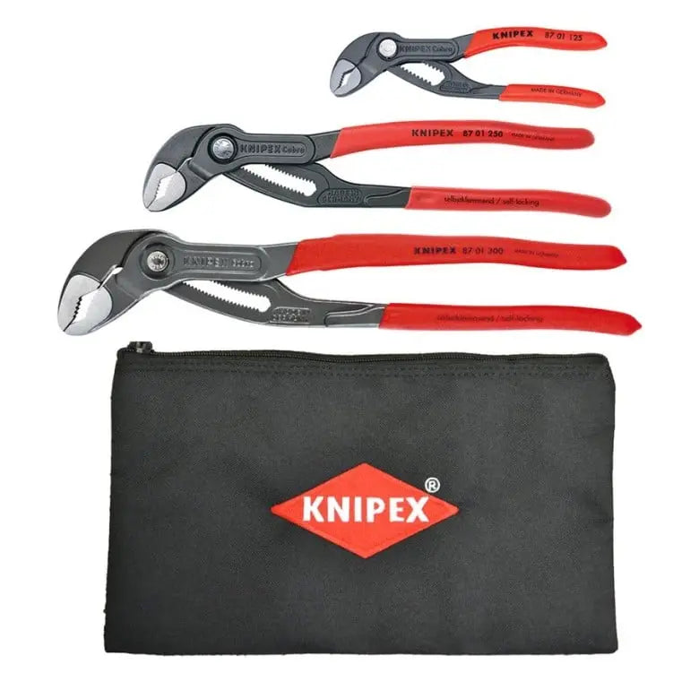 Knipex Set of 3 Cobra Water Pump Pliers with Keeper Pouch, 5, 10, 12 in - KN 9K 00 80 122 US Knipex