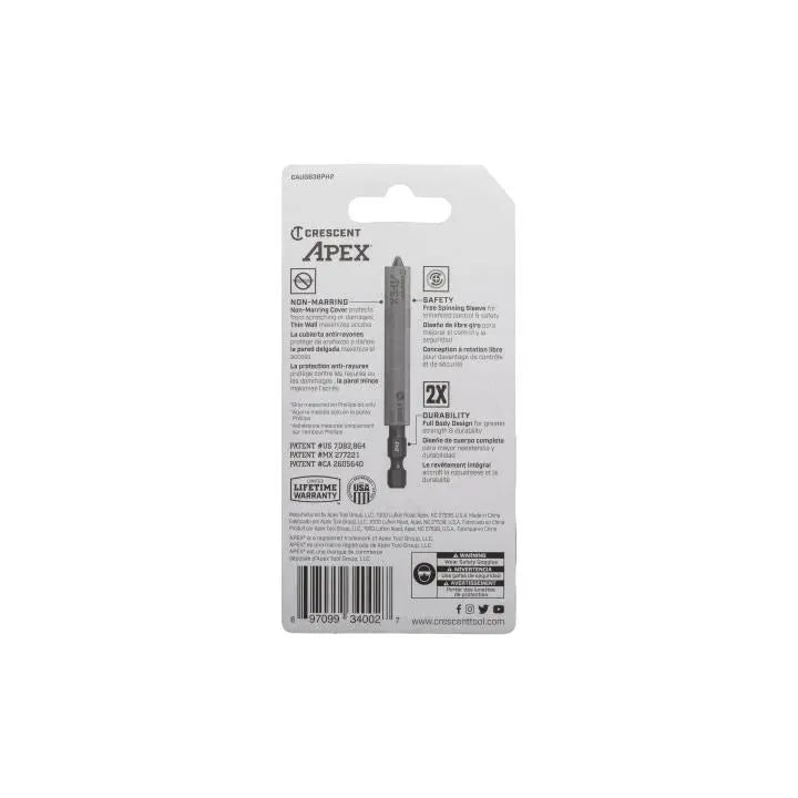 CRESCENT Set of 2 Phillips U-Guard Covered Impact Power Bit, PH2 x 3-1/2 in - GW CAUGB3BPH2 Power Bit Set CRESCENT