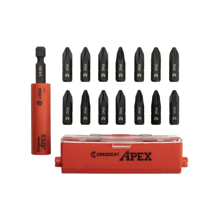 CRESCENT Set of 15 U-Guard Bit Holder with 14 - PH2 Phillips Bits - GW CAUGK-15 Bit Holder Set CRESCENT