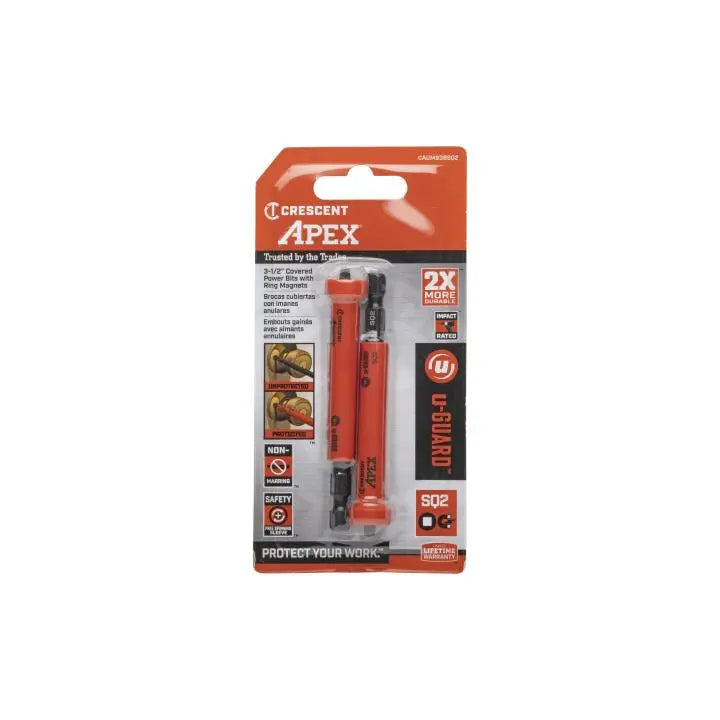 CRESCENT Set of 2 Square U-Guard Covered Impact Power Bit with Ring Magnet, PH2 x 3-1/2 in - GW CAUMB3BSQ2 Power Bit Set CRESCENT