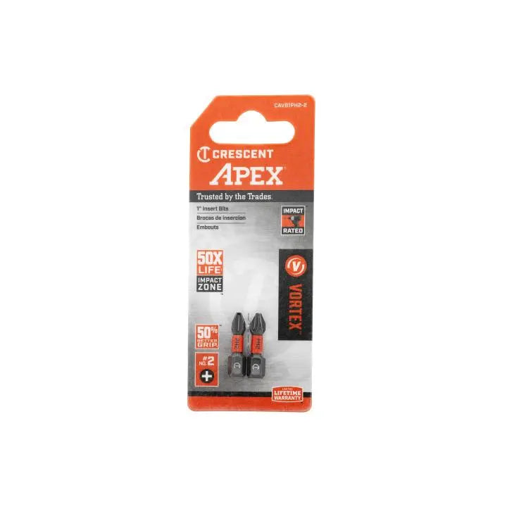 CRESCENT Set of 2 Phillips Vortex Impact Power Bit, PH2 x 1 in - GW CAVB1PH2-2 Power Bit Set CRESCENT