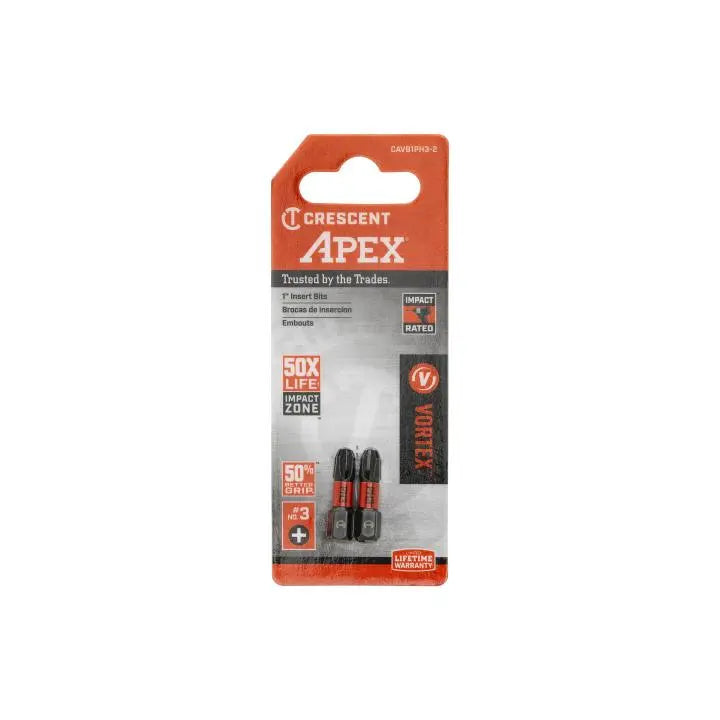 CRESCENT Set of 2 Phillips Vortex Impact Power Bit, PH3 x 1 in - GW CAVB1PH3-2 Power Bit Set CRESCENT