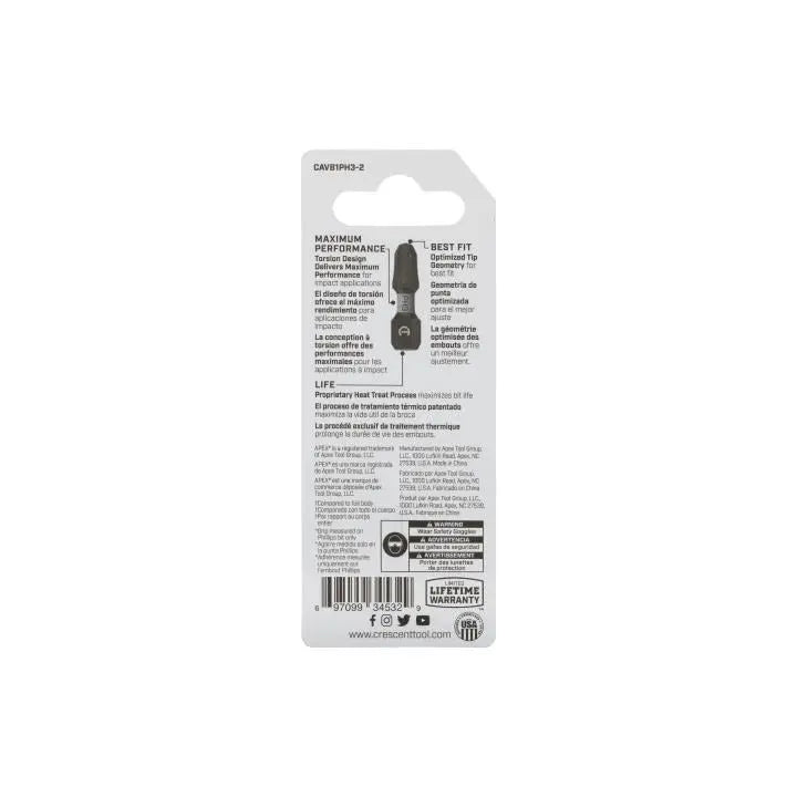 CRESCENT Set of 2 Phillips Vortex Impact Power Bit, PH3 x 1 in - GW CAVB1PH3-2 Power Bit Set CRESCENT