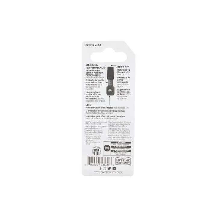 CRESCENT Set of 2 Slotted Vortex Impact Power Bit, 4 - 5 x 1 in - GW CAVB1SL4-5-2 Power Bit Set CRESCENT