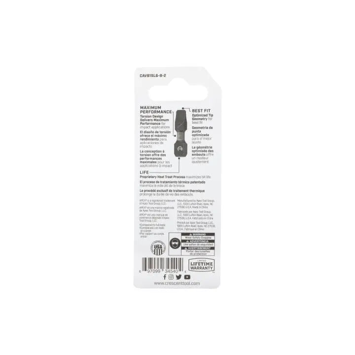 CRESCENT Set of 2 Slotted Vortex Impact Power Bit, 6 - 8 x 1 in - GW CAVB1SL6-8-2 Power Bit Set CRESCENT
