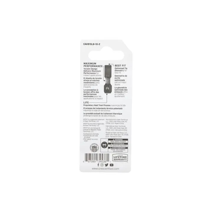 CRESCENT Set of 2 Slotted Vortex Impact Power Bit, 8 - 10 x 1 in - GW CAVB1SL8-10-2 Power Bit Set CRESCENT