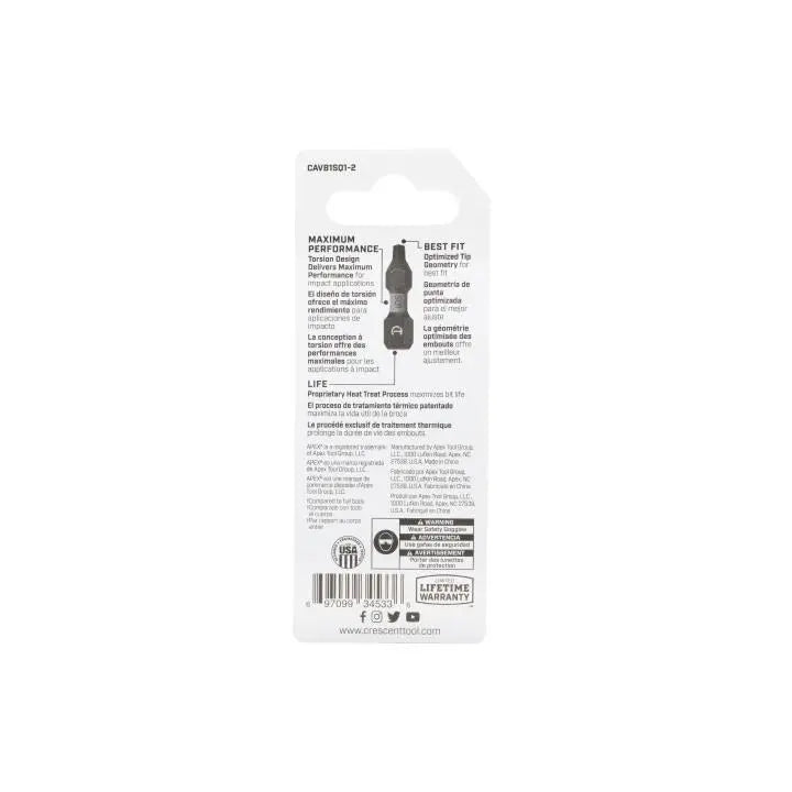 CRESCENT Set of 2 Square Vortex Impact Power Bit, PH1 x 1 in - GW CAVB1SQ1-2 Power Bit Set CRESCENT