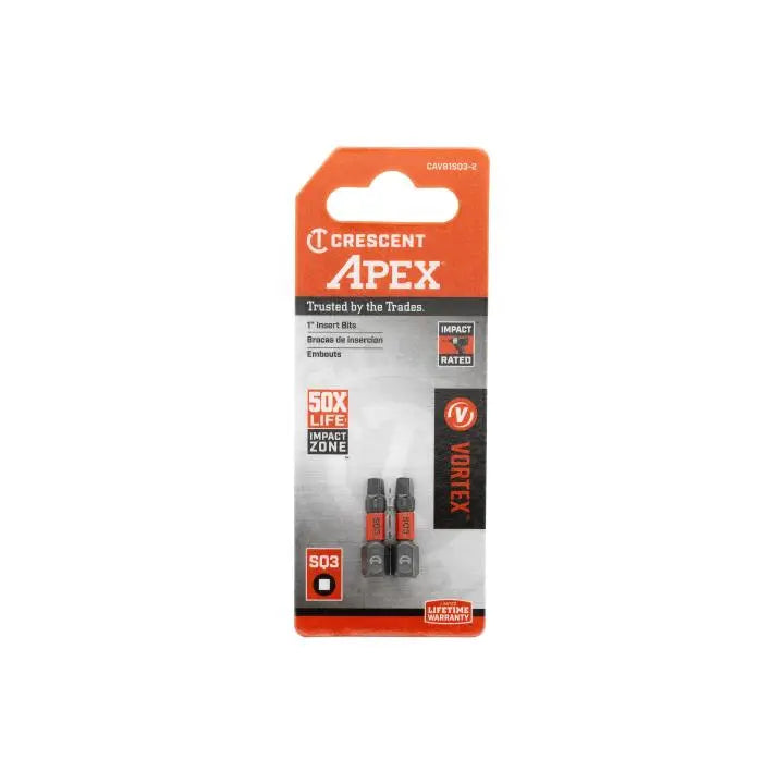 CRESCENT Set of 2 Square Vortex Impact Power Bit, PH3 x 1 in - GW CAVB1SQ3-2 Power Bit Set CRESCENT