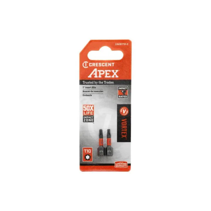 CRESCENT Set of 2 Torx Vortex Impact Power Bit, T10 x 1 in - GW CAVB1T10-2 Power Bit Set CRESCENT
