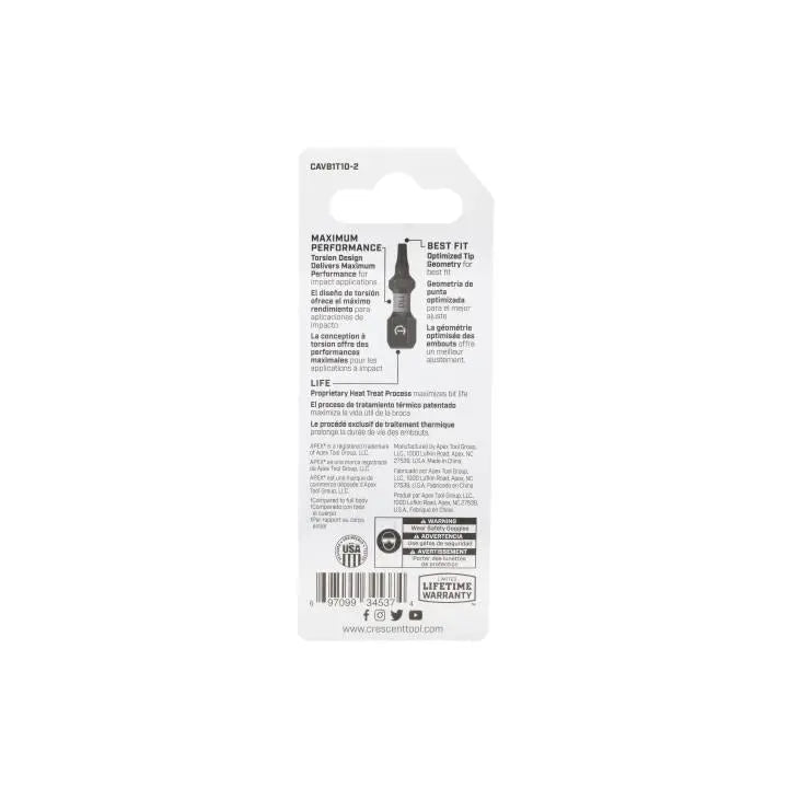 CRESCENT Set of 2 Torx Vortex Impact Power Bit, T10 x 1 in - GW CAVB1T10-2 Power Bit Set CRESCENT