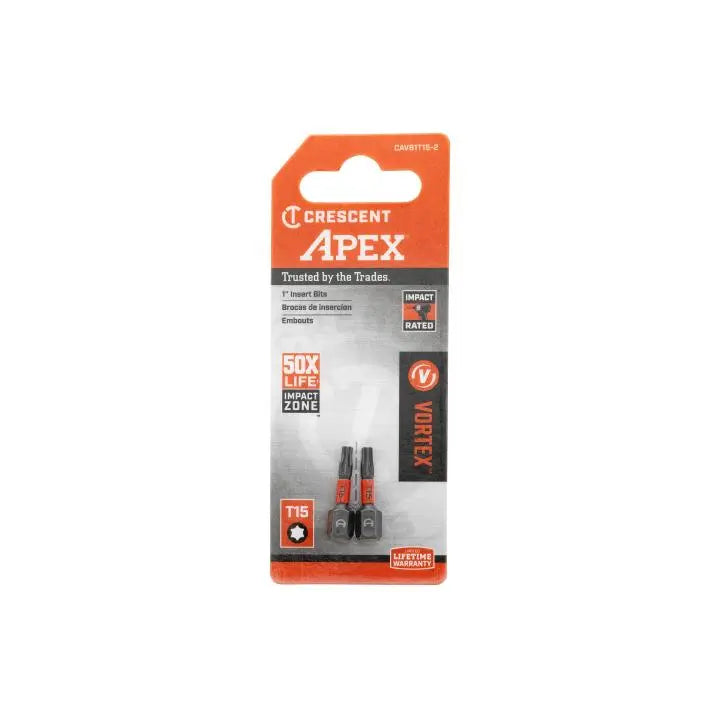 CRESCENT Set of 2 Torx Vortex Impact Power Bit, T15 x 1 in - GW CAVB1T15-2 Power Bit Set CRESCENT