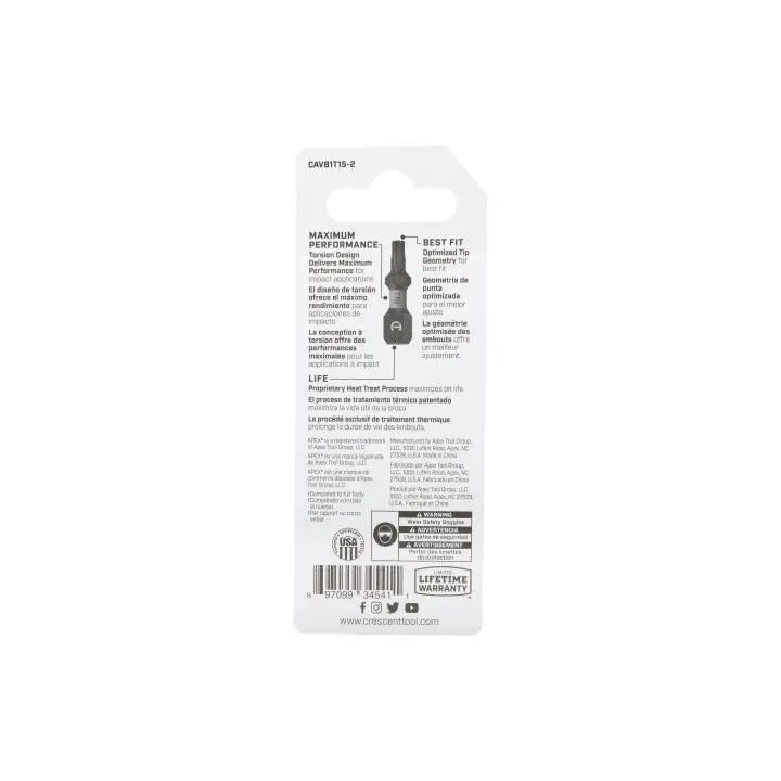 CRESCENT Set of 2 Torx Vortex Impact Power Bit, T15 x 1 in - GW CAVB1T15-2 Power Bit Set CRESCENT