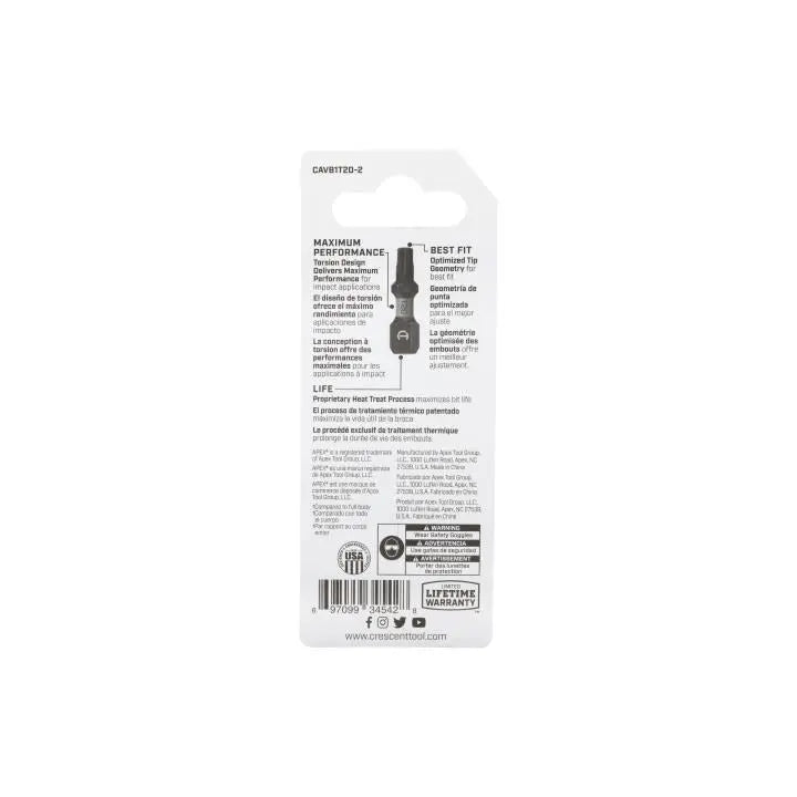 CRESCENT Set of 2 Torx Vortex Impact Power Bit, T20 x 1 in - GW CAVB1T20-2 Power Bit Set CRESCENT