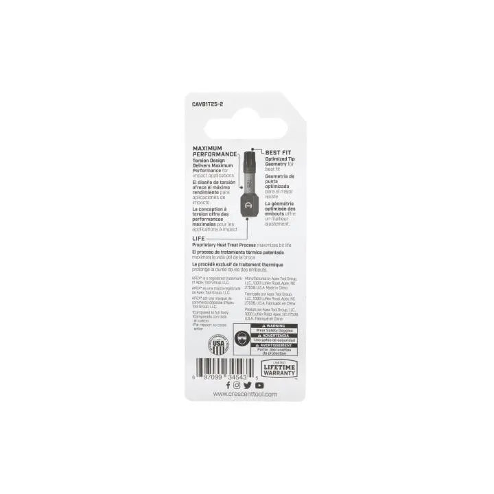 CRESCENT Set of 2 Torx Vortex Impact Power Bit, T25 x 1 in - GW CAVB1T25-2 Power Bit Set CRESCENT